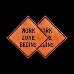 Roll Up Sign & Stand - 48 Inch Reflective Work Zone Begins Roll Up Traffic Sign